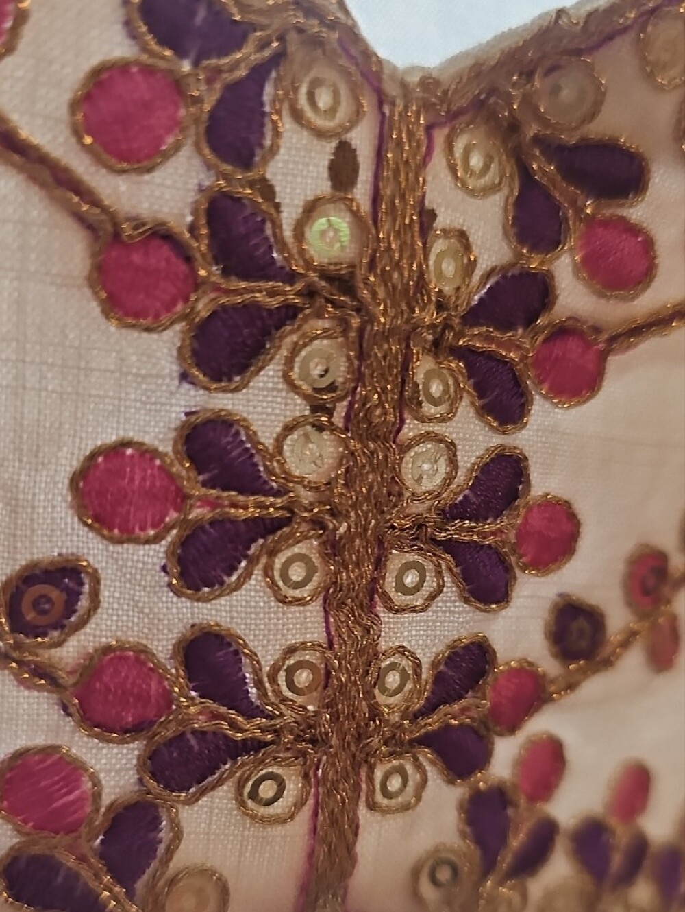 Boho Ivory  Midi Dress with Pink And Gold  Embroidery - XL - Picture 12 of 14